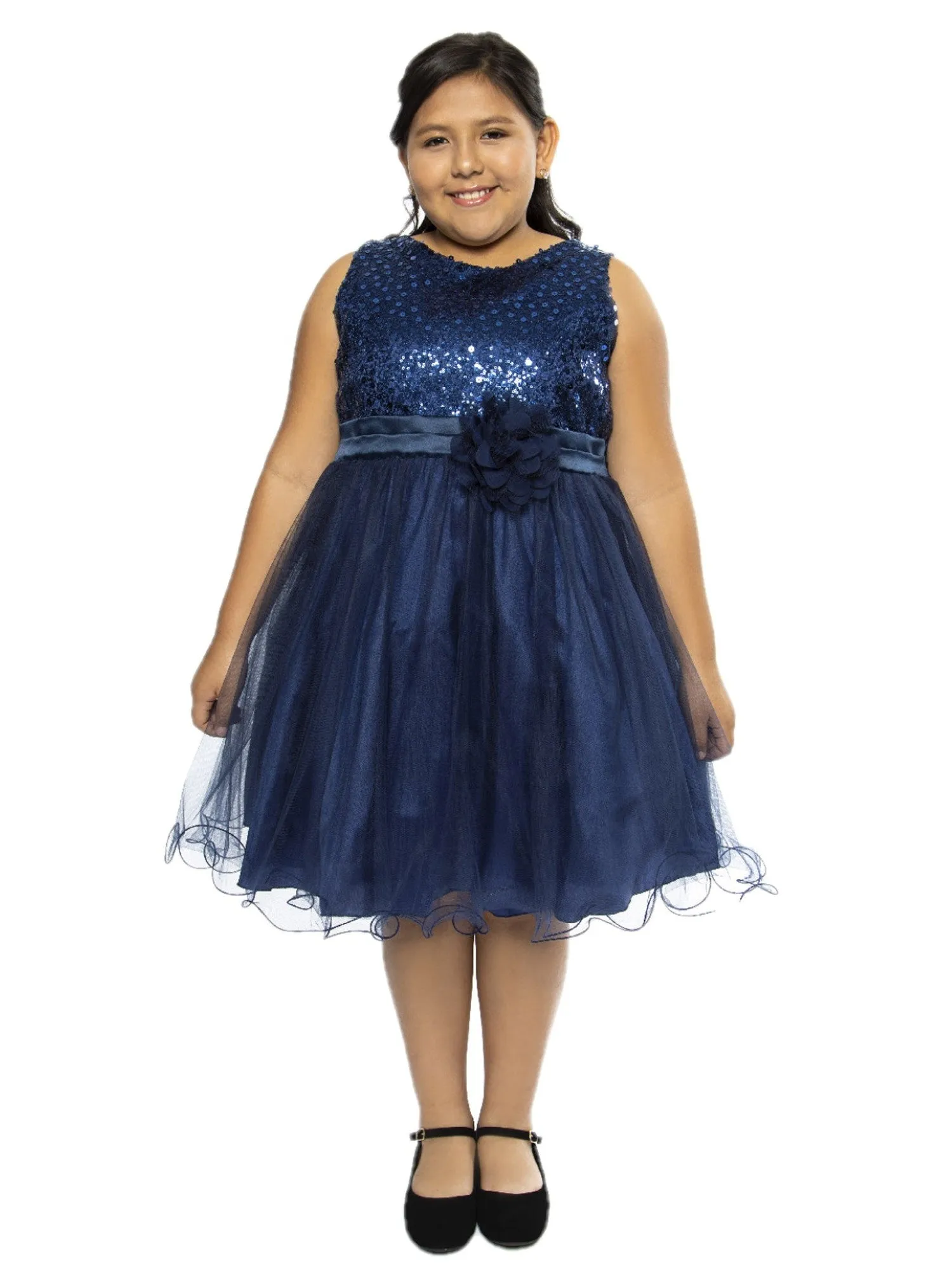 Big Girls Navy Sequin Tulle Plus Size Party Dress, Sizes 16.5-20.5