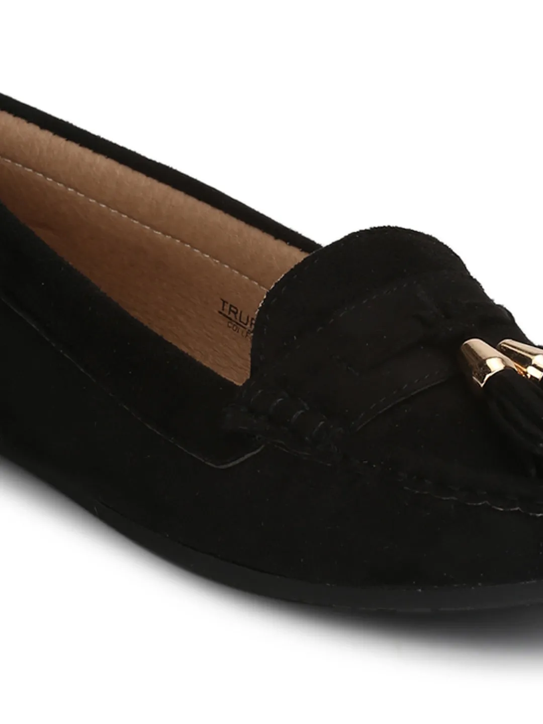 Black Micro Tassel Loafer Flats