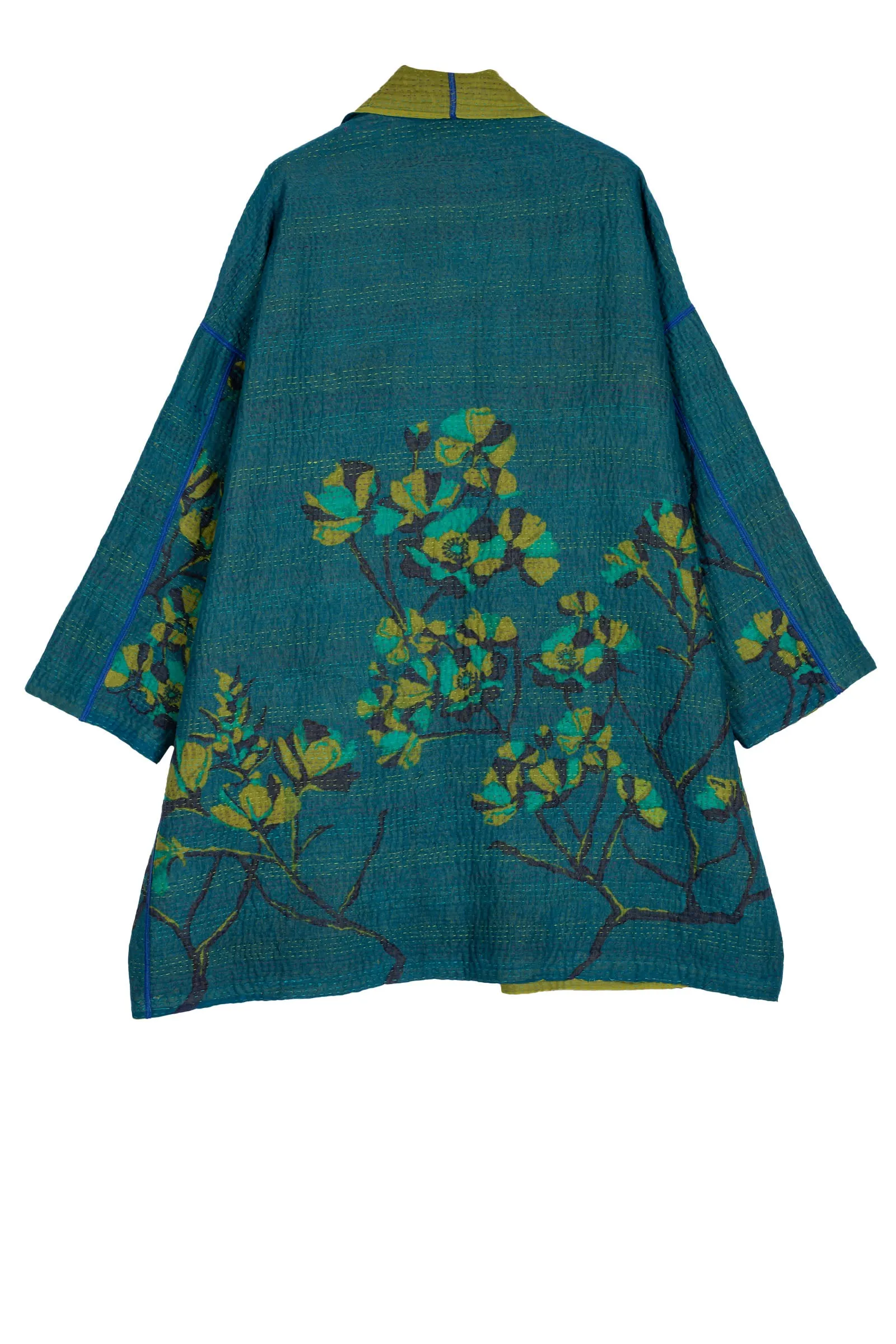 BLOOMING FLOWERS KANTHA HAORI JACKET - bf4068-blu -