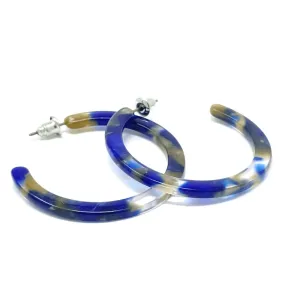 Blue Marbled Stud Hoop Resin Earrings