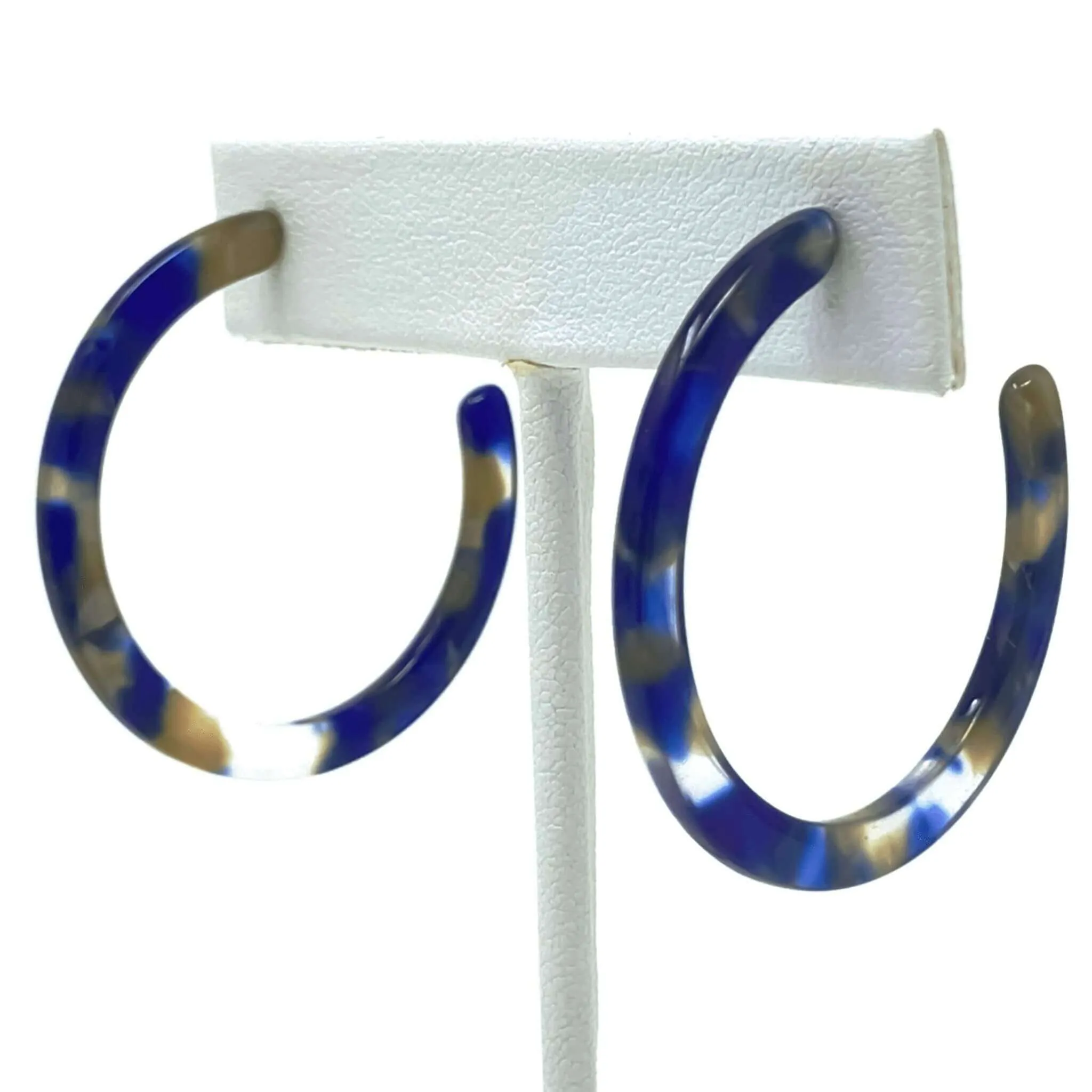 Blue Marbled Stud Hoop Resin Earrings