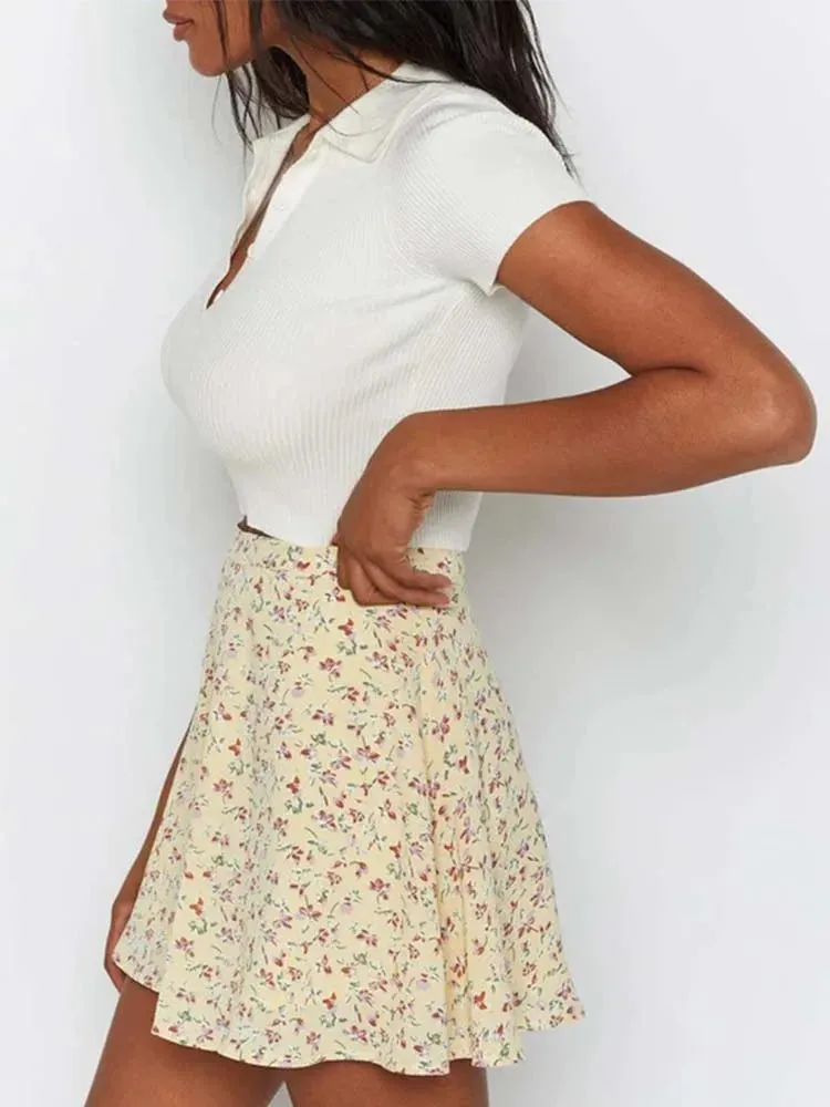 Boho Floral Beach Frills Mini Skirt