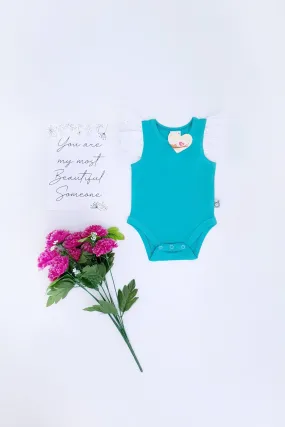 Broderie Anglaise Flutter Romper - Teal - 0000 to 2yrs