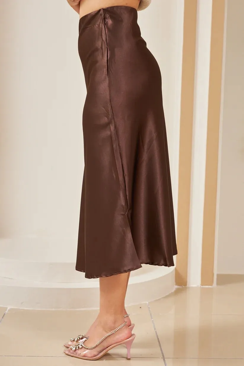 Brown Elastic Satin Skirt