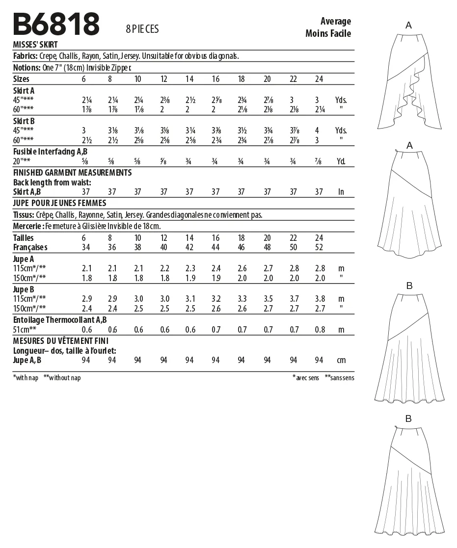 Butterick Pattern B6818 Misses' Skirt