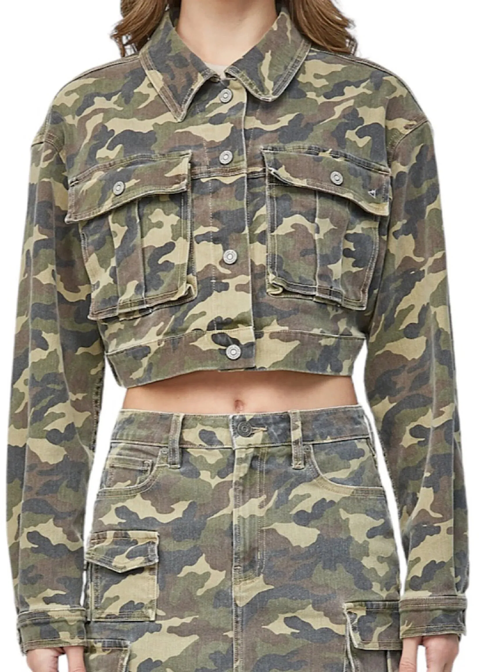 Camo Cropped Cargo Jacket