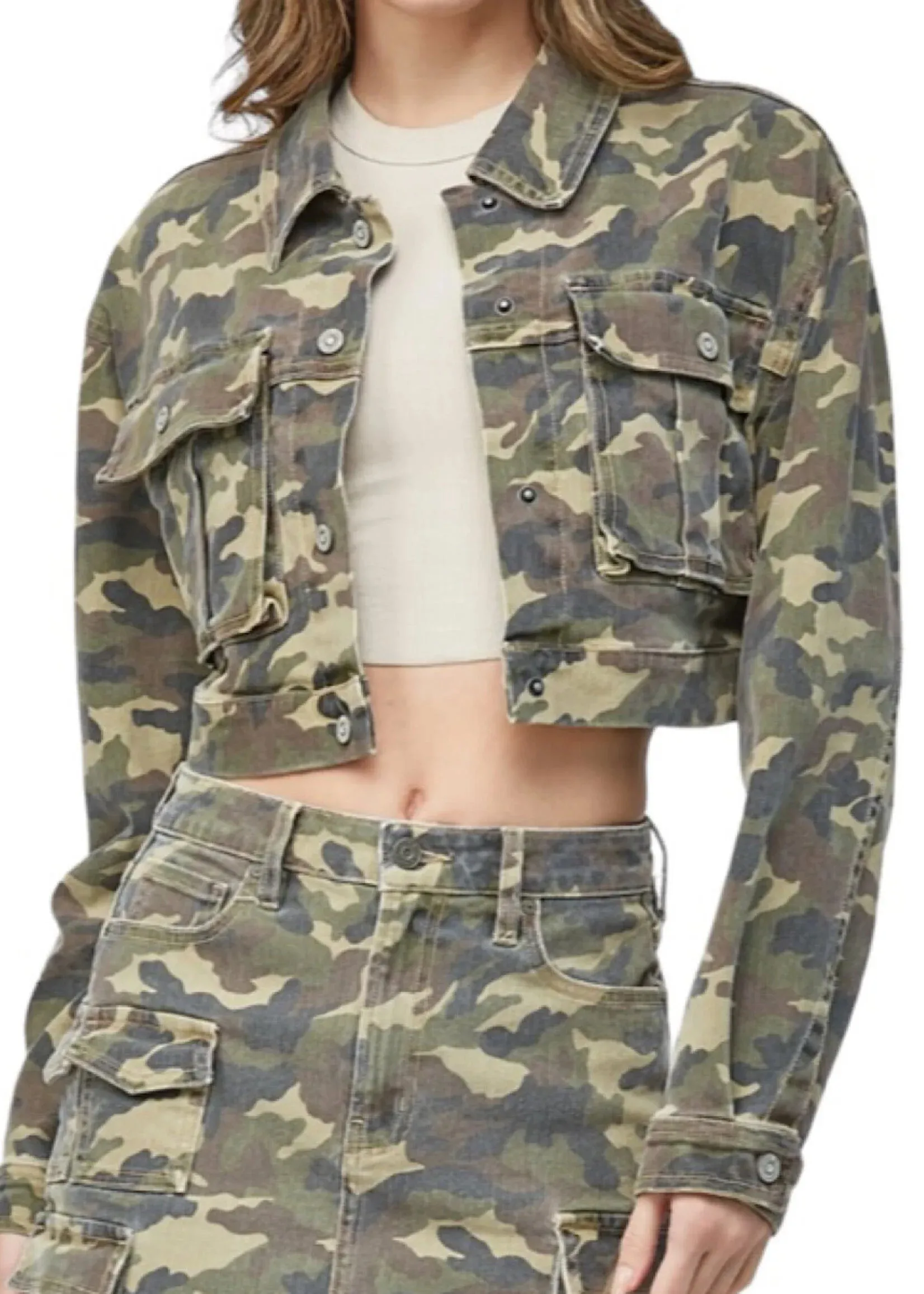 Camo Cropped Cargo Jacket