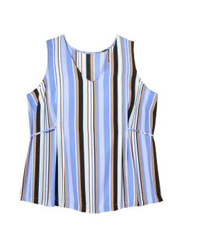 Carolina Sleeveless Blouse | Light Blue / Brown