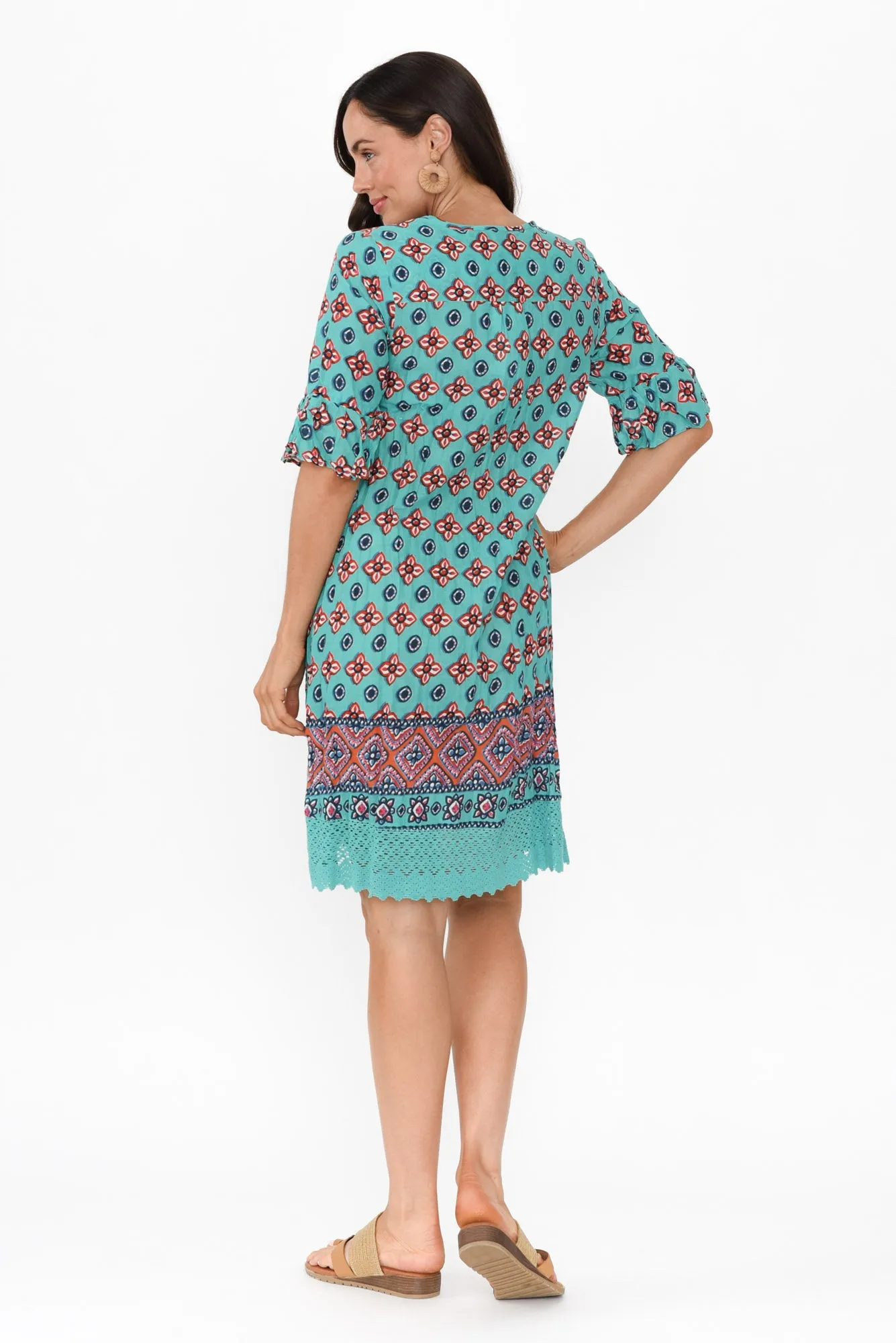 Cayman Aqua Mosaic Cotton Tunic Dress