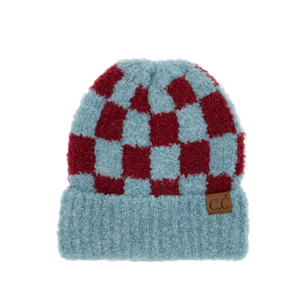 C.C Checkered Pattern Boucle Cuff Beanie