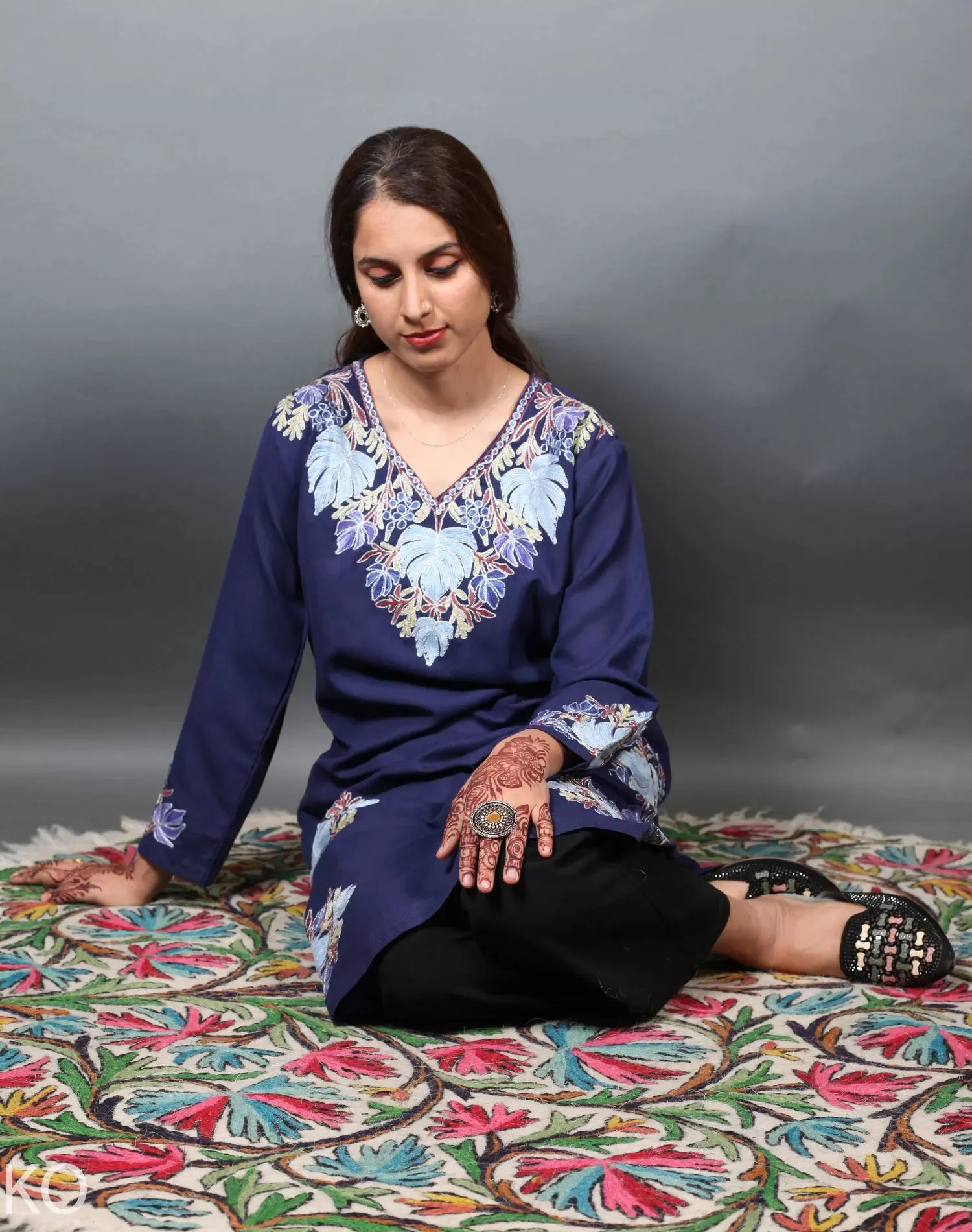 Chinar Design Zari and Ari Embroidered Kurti