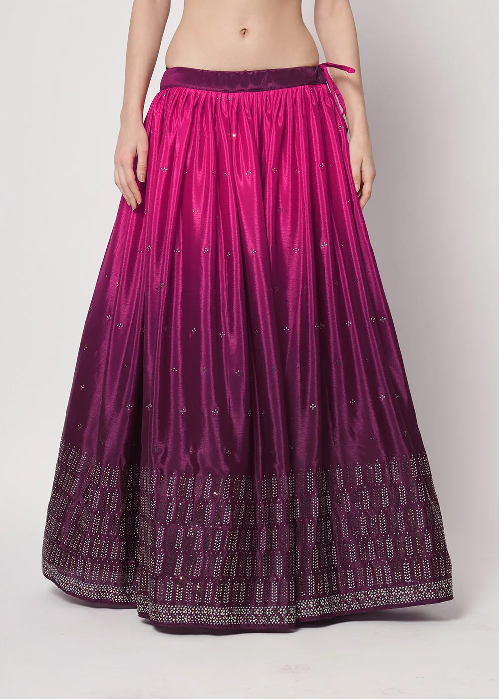 Chinon Silk Purple Mukaish Work Wedding Party Lehenga Choli