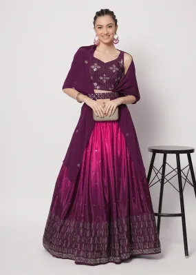 Chinon Silk Purple Mukaish Work Wedding Party Lehenga Choli