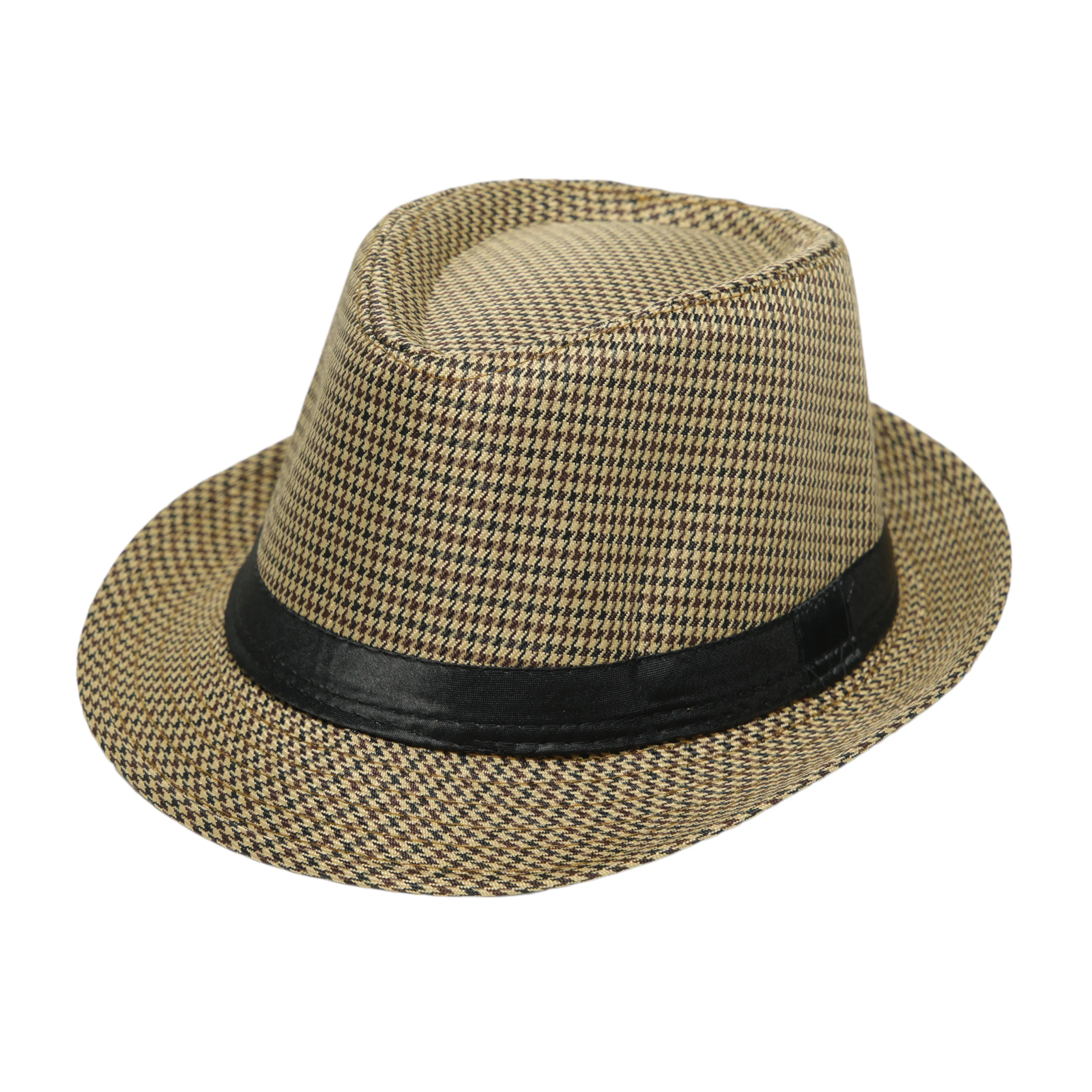 Chokore Fedora Hat in Houndstooth Pattern (Khaki)