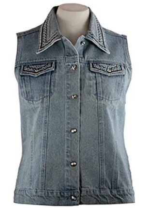 Christine Alexander Swarovski Crystal, Dual Top Pockets, Denim Vest