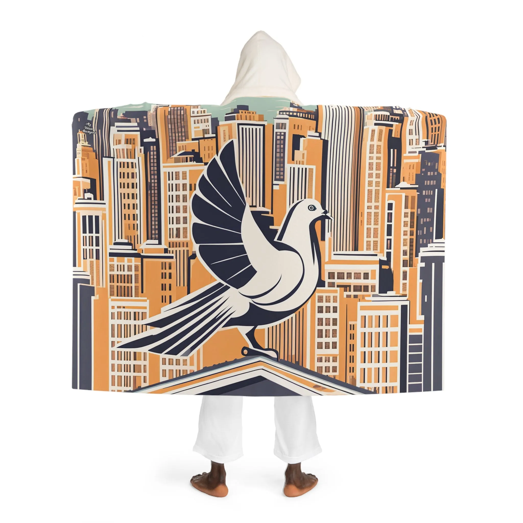 City Bird on Roof,  Cozy Hooded Sherpa Fleece Blanket