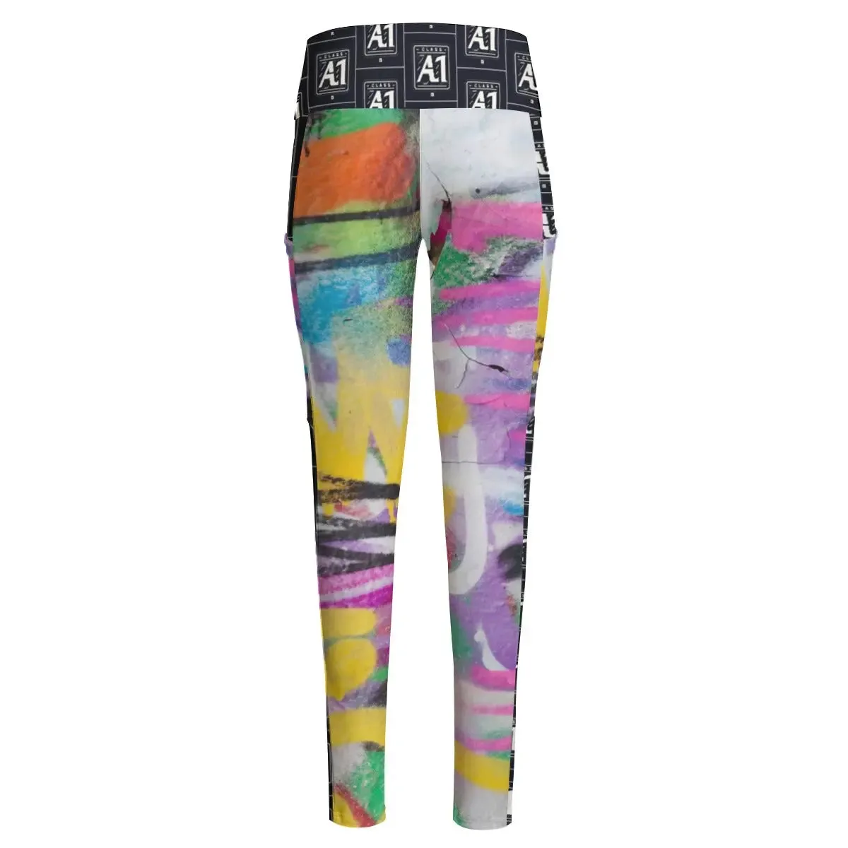 ClassA1 Graffiti Women's High Waist Leggings With Side Pocket