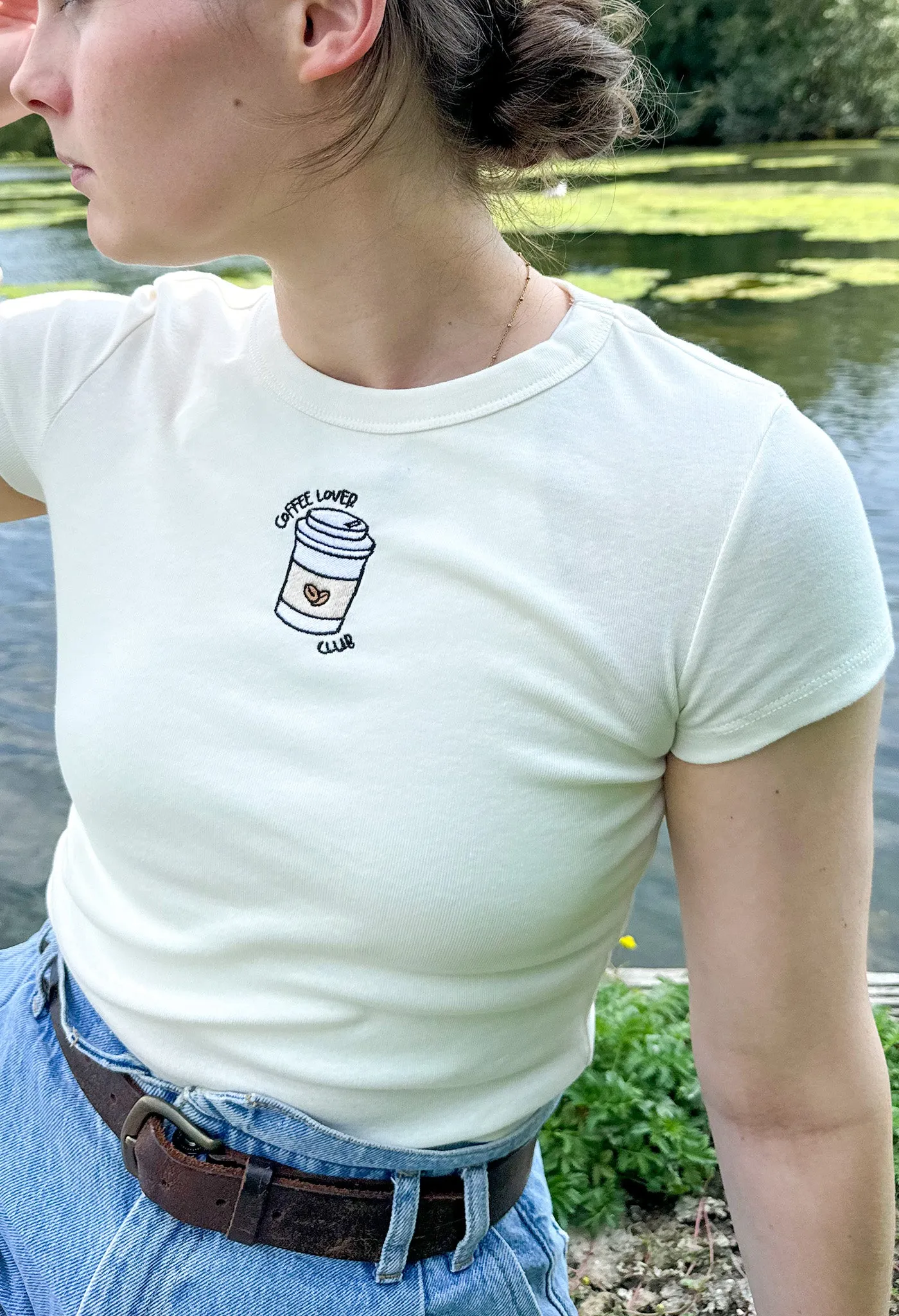 Coffee Lover Embroidered Micro Rib Baby Tee