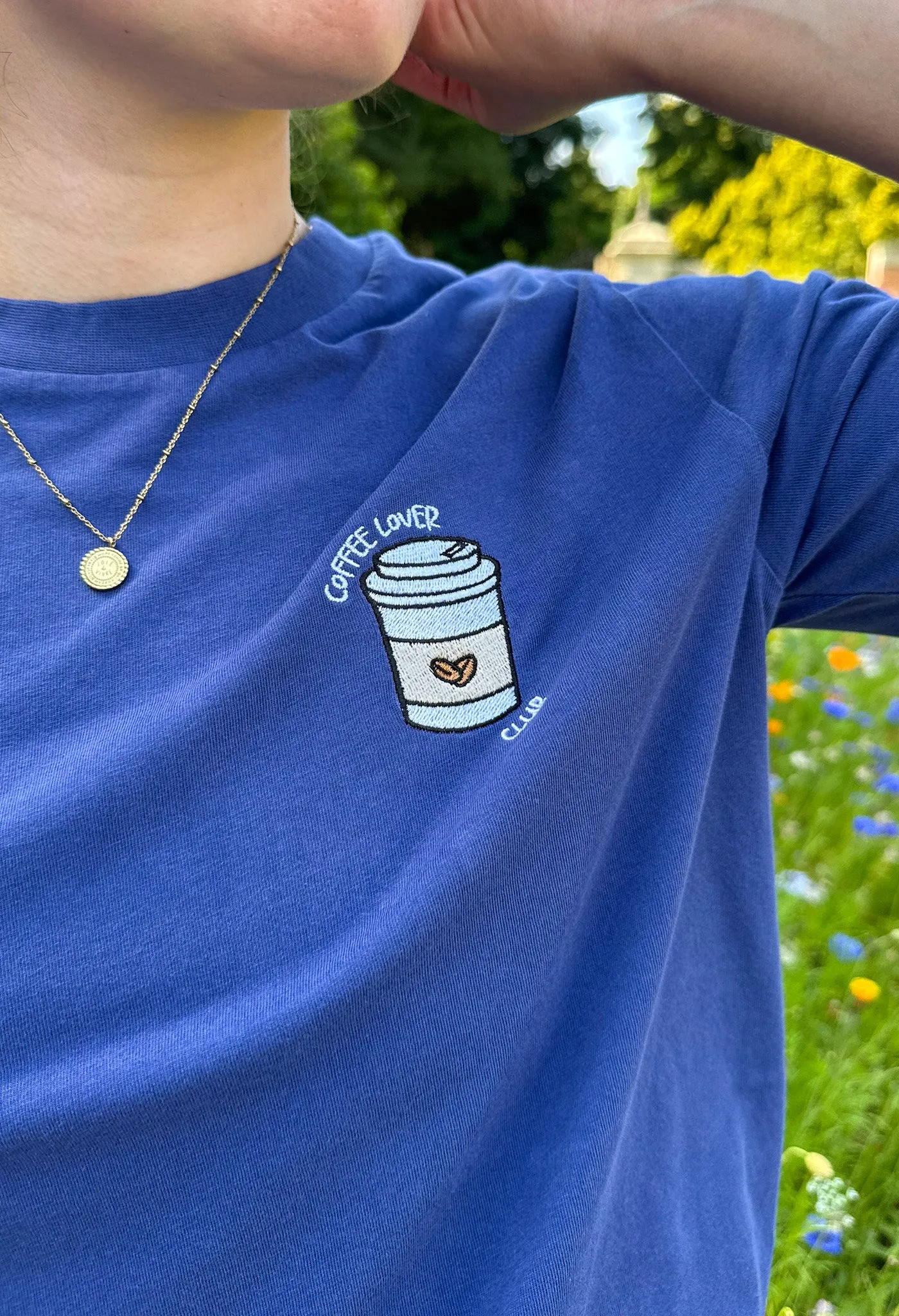 Coffee Lover Embroidered Organic Cotton T-Shirt