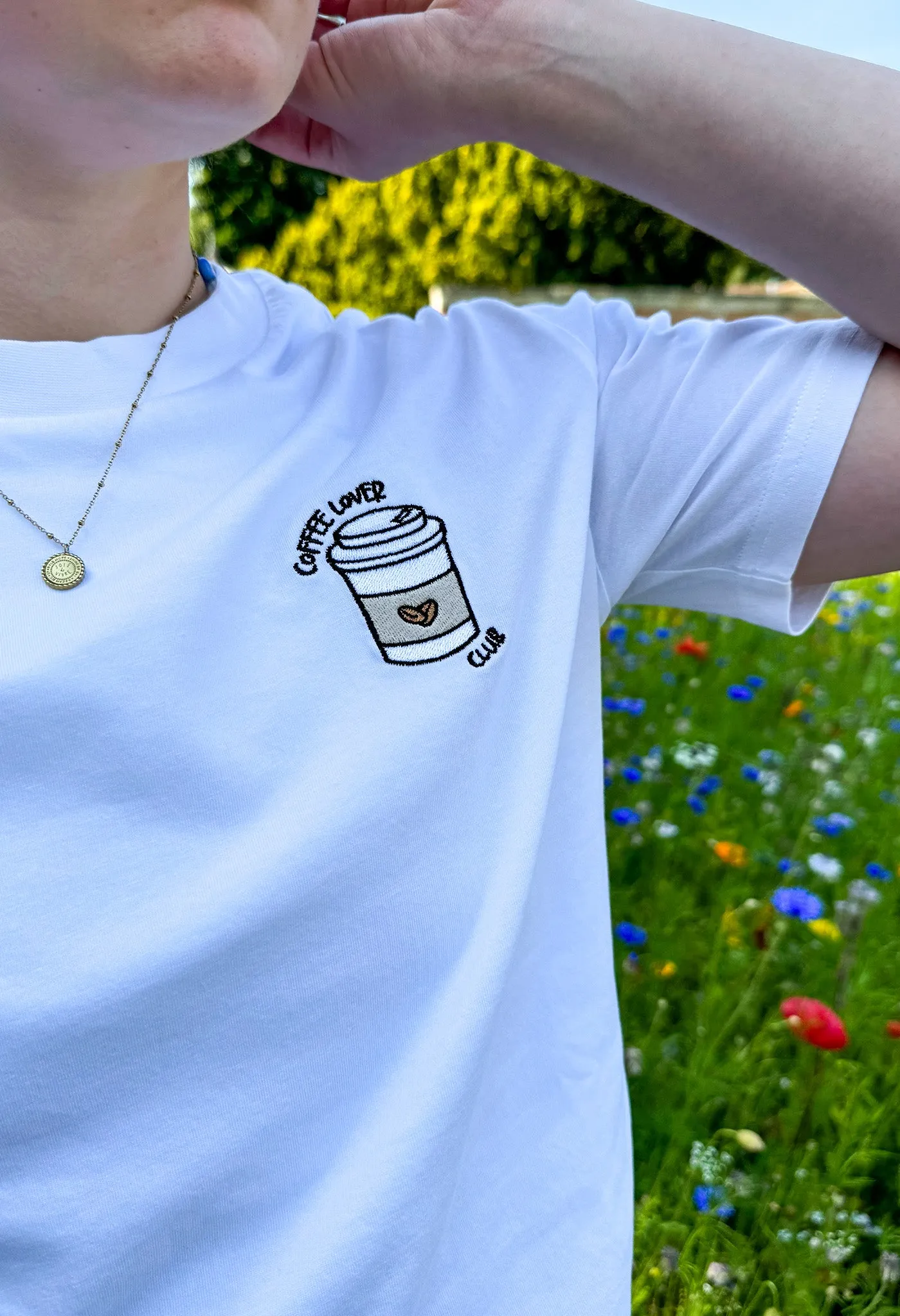 Coffee Lover Embroidered Organic Cotton T-Shirt