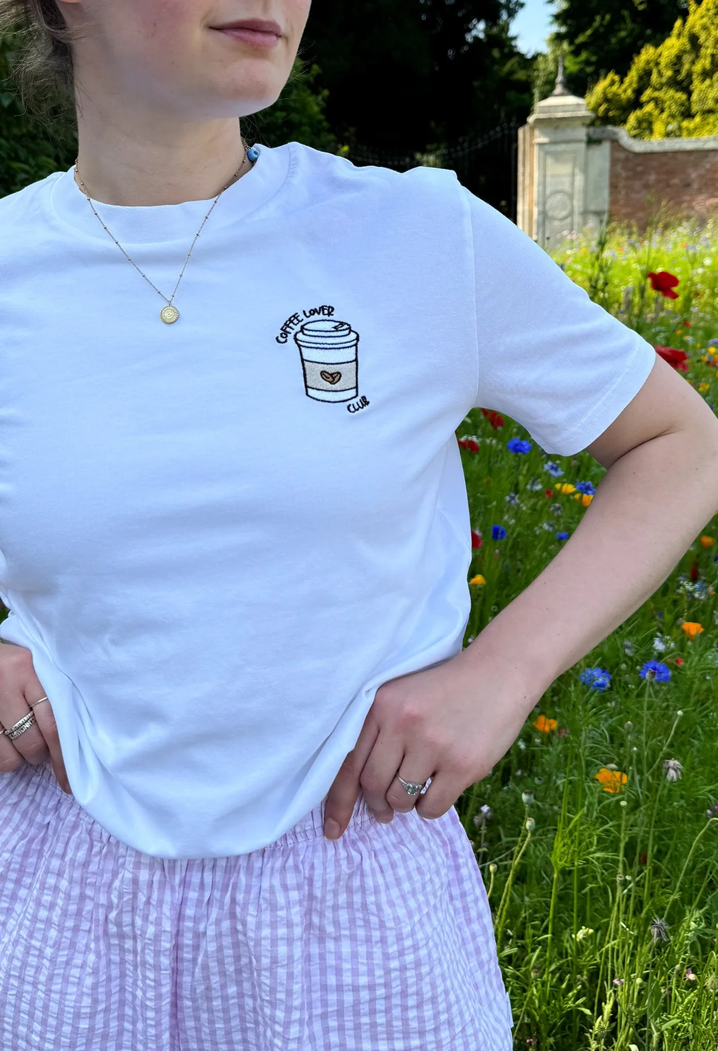 Coffee Lover Embroidered Organic Cotton T-Shirt