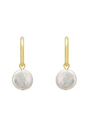 Coin Pearl Hoop Earrings Gold