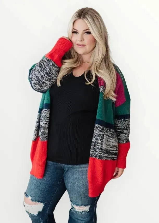 Color Block Striped Open Cardigan