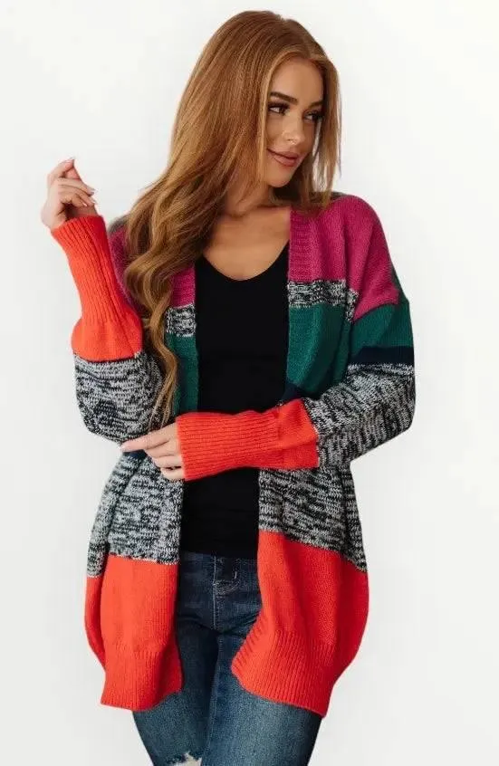 Color Block Striped Open Cardigan