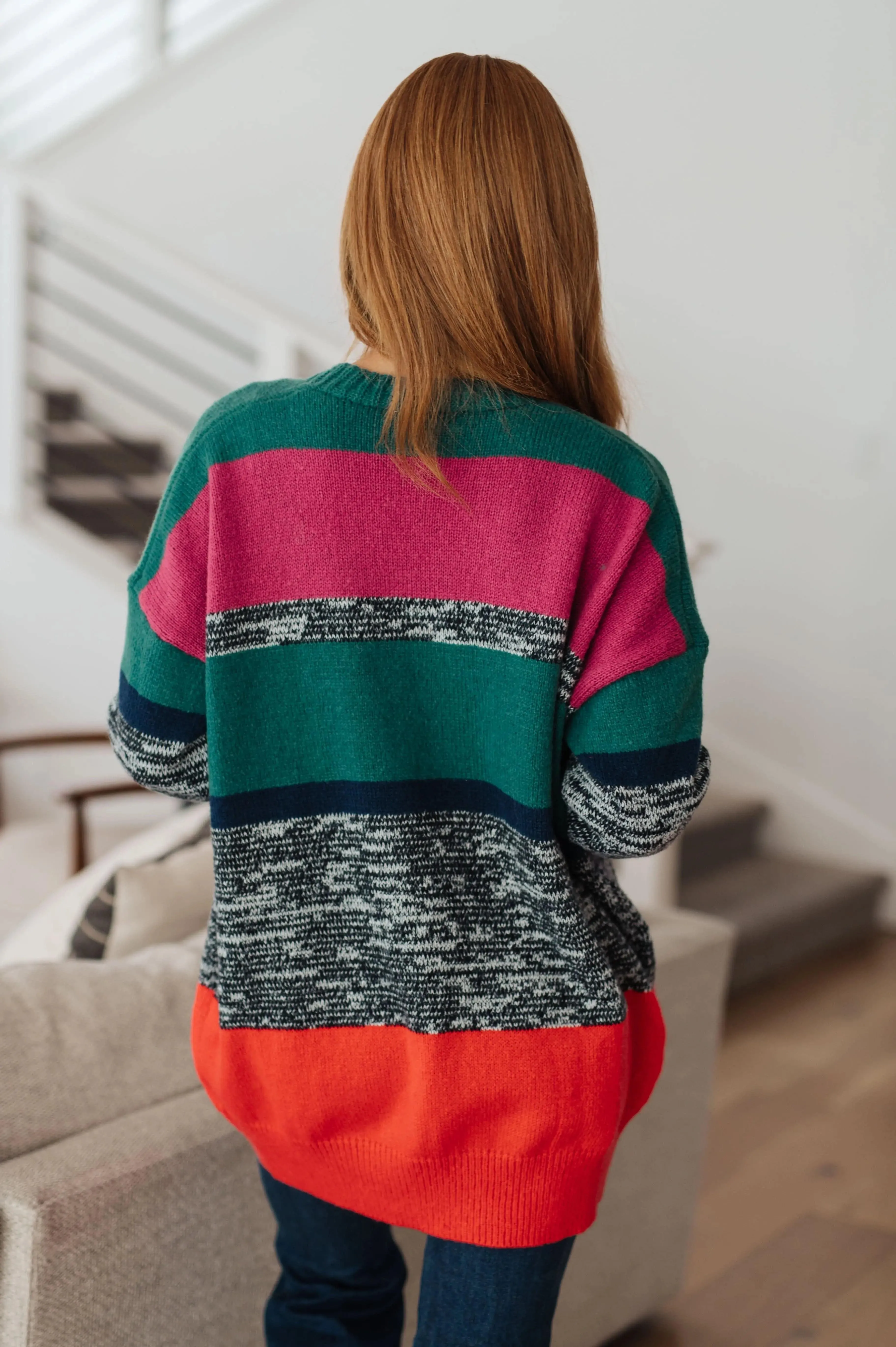 Color Block Striped Open Cardigan