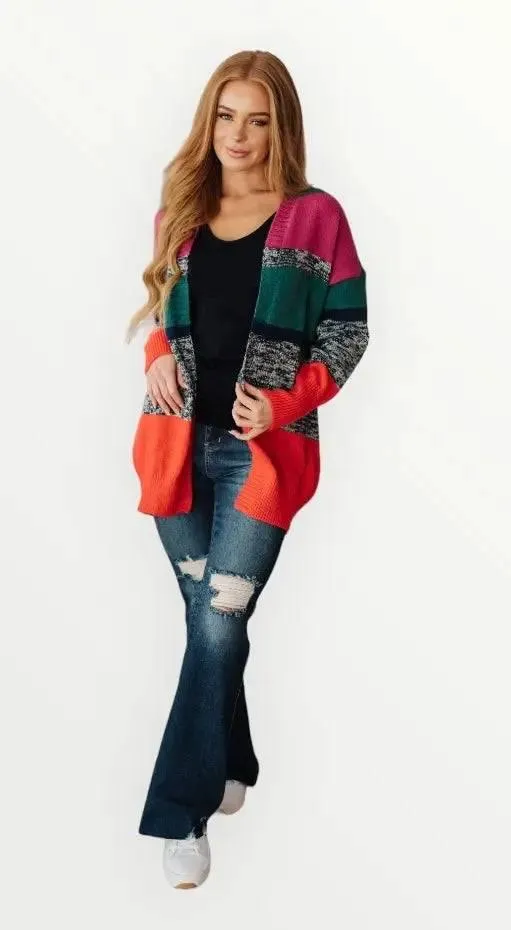 Color Block Striped Open Cardigan