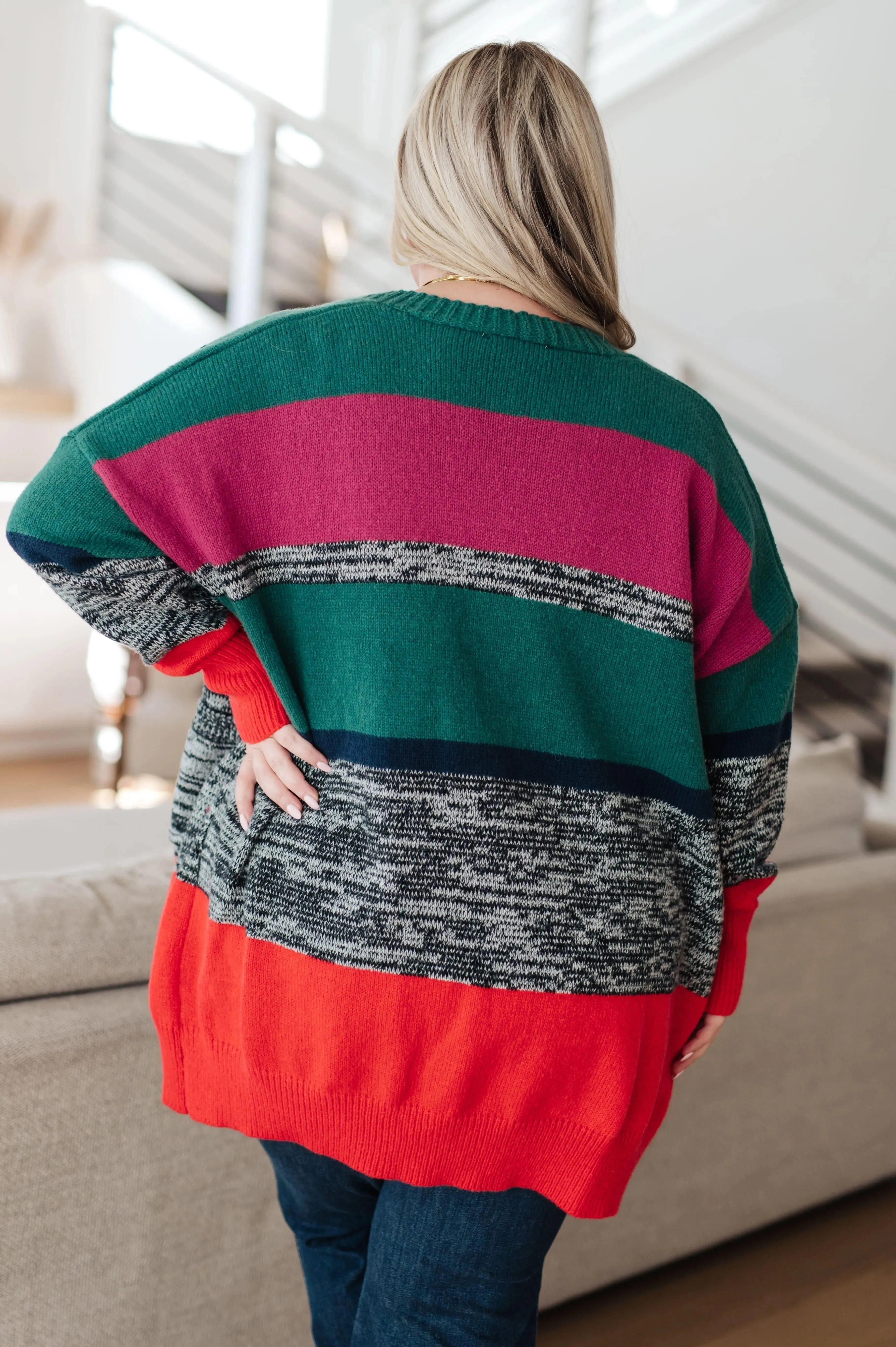 Color Block Striped Open Cardigan