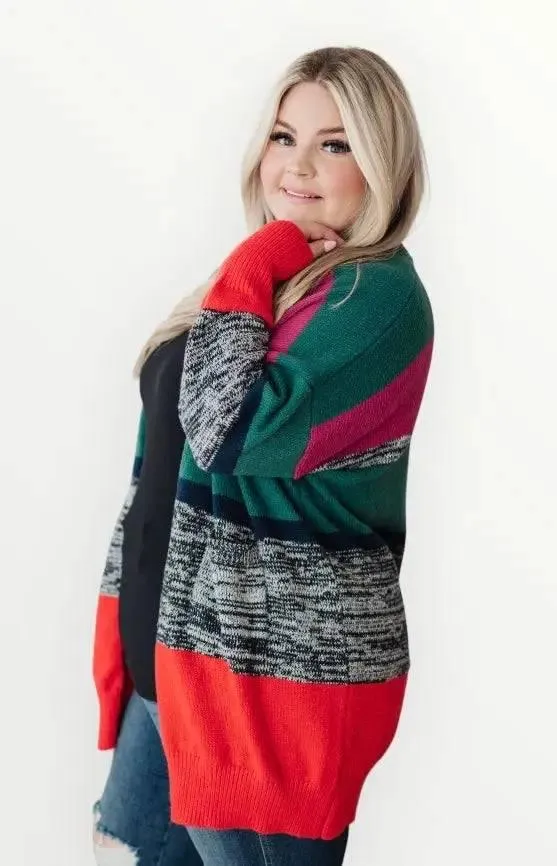 Color Block Striped Open Cardigan