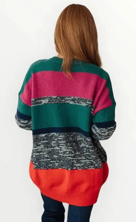 Color Block Striped Open Cardigan