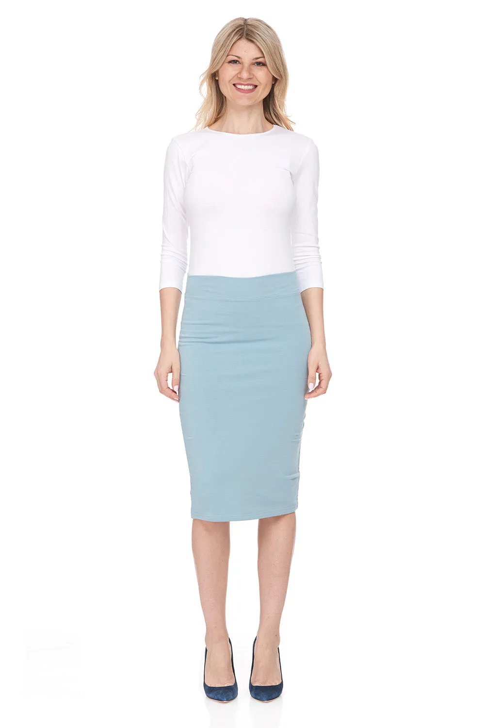 Cotton knee length stretchy pencil skirt 'Chicago'