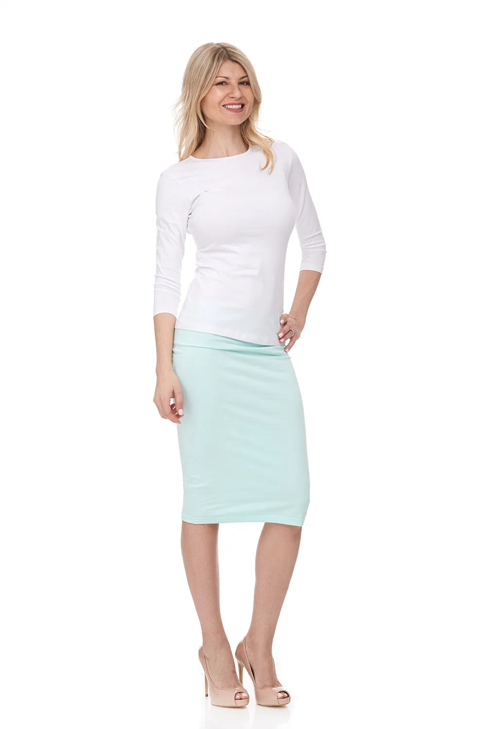 Cotton knee length stretchy pencil skirt 'Chicago'