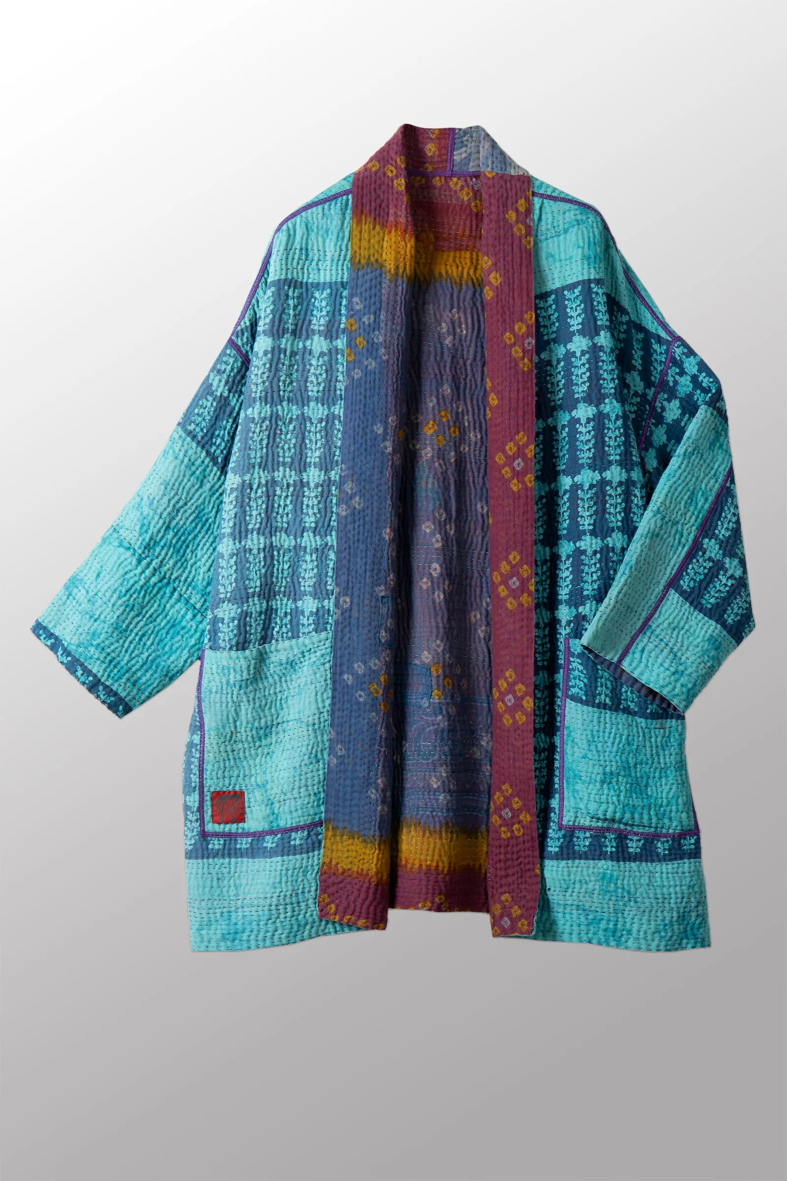 COTTON OVER DYE KANTHA HAORI JACKET - ov4068-ctuq001a -