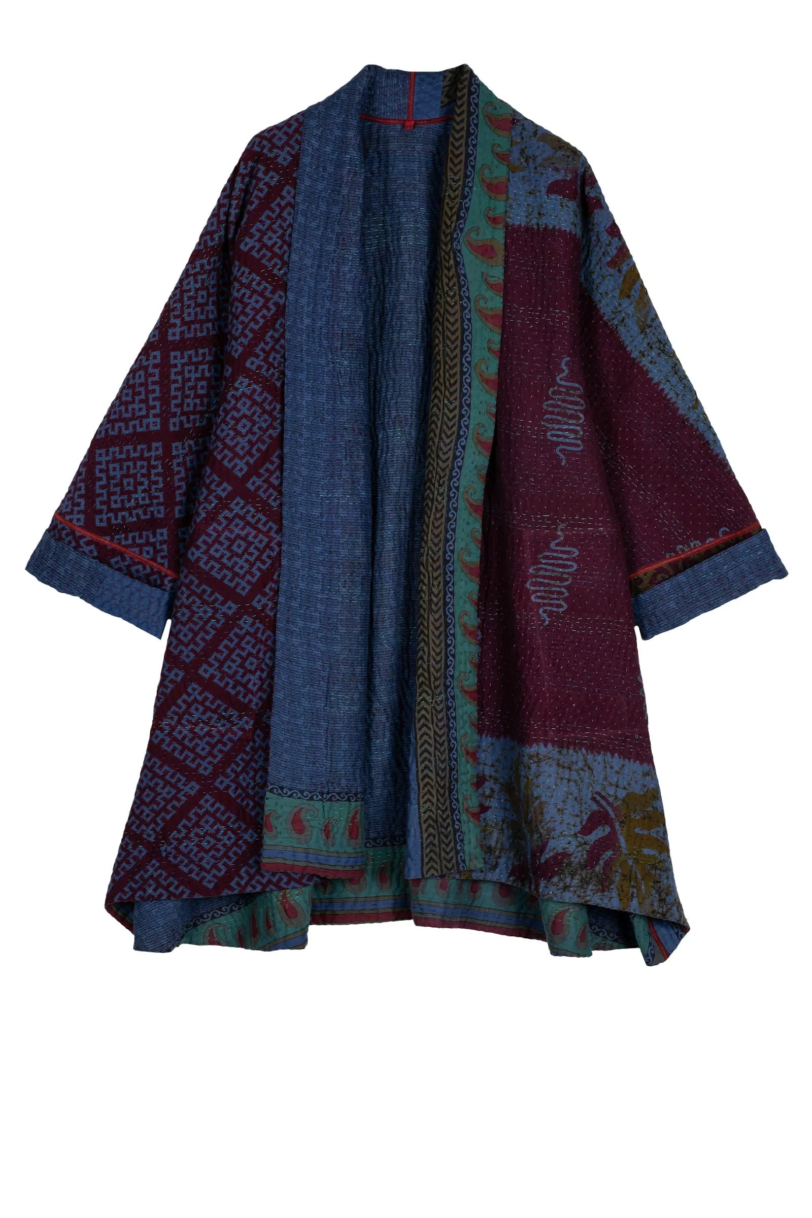 COTTON OVER DYE KANTHA KIMONO LONG JKT - ov4005-0006a -