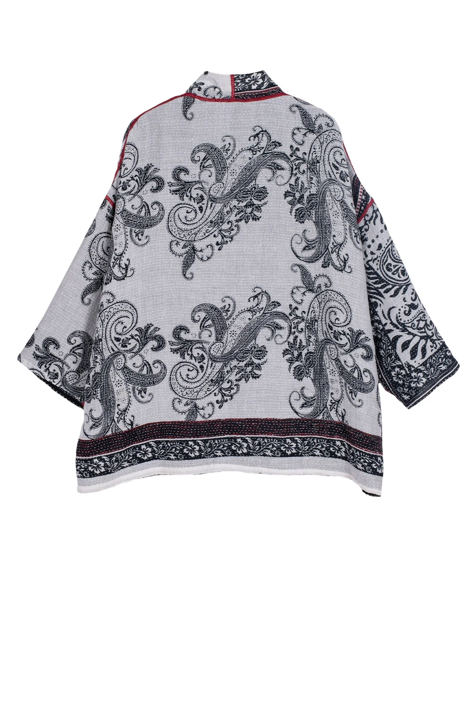 COTTON PAISLEY KANTHA MINI KIMONO JKT - cp2055-wht -