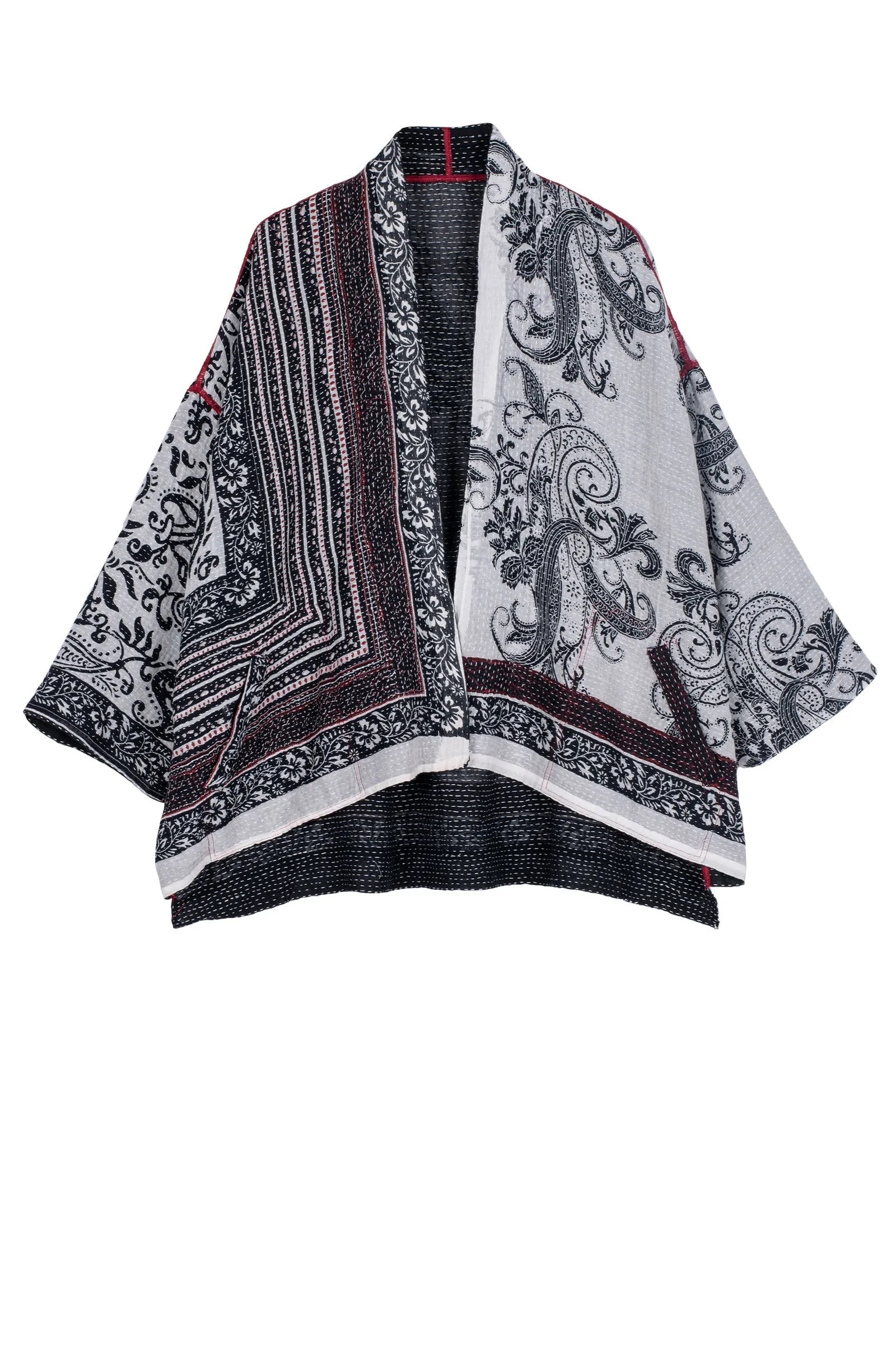 COTTON PAISLEY KANTHA MINI KIMONO JKT - cp2055-wht -