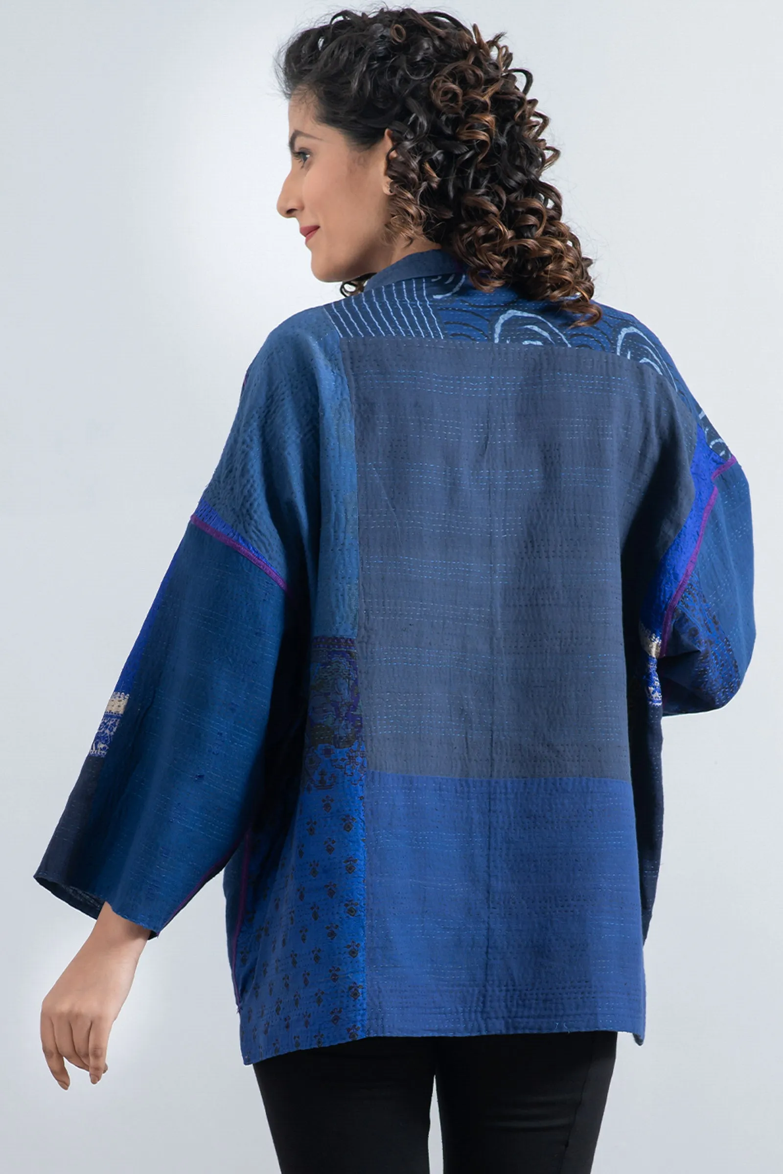 COTTON SILK SW PATCH KANTHA MINI KIMONO JACKET