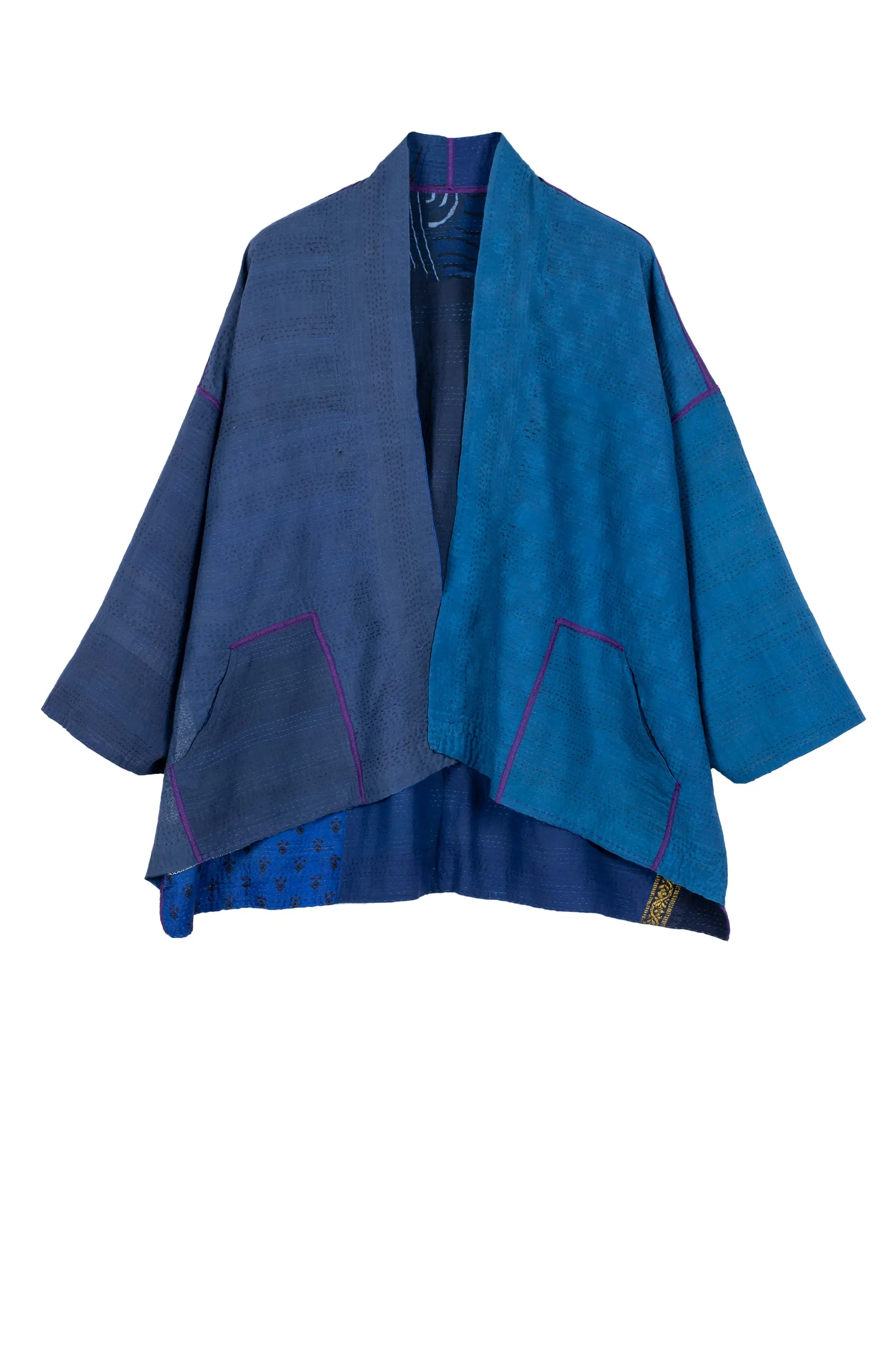 COTTON SILK SW PATCH KANTHA MINI KIMONO JACKET