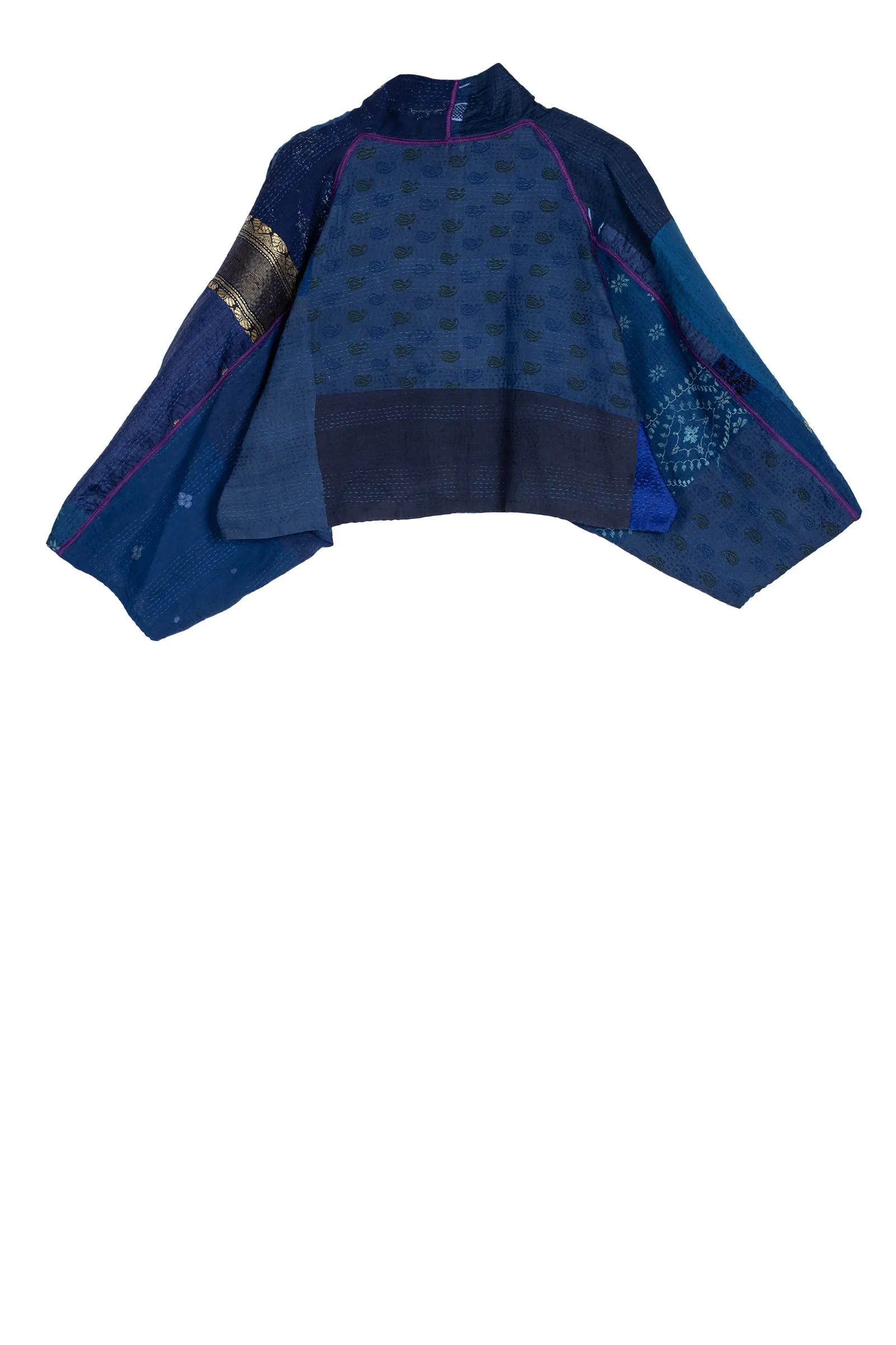 COTTON SILK SW PATCH KANTHA PUFF SLV. SHRUG - ws2062-blu -