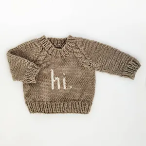 Crew Neck "hi." Sweater - Brown