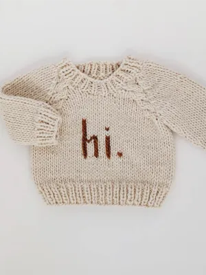 Crew Neck "hi." Sweater - Natural