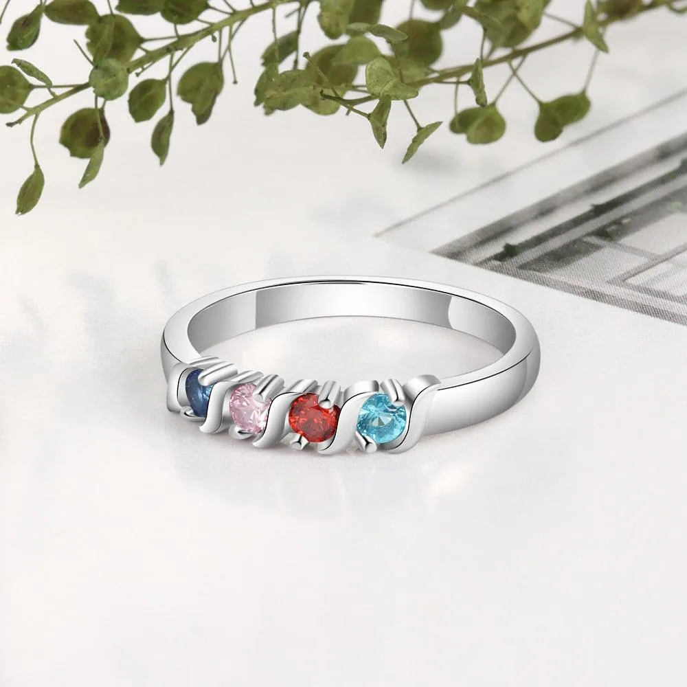 Customized Wedding Ring- Personalized Ring with 4 Birthstone Stones