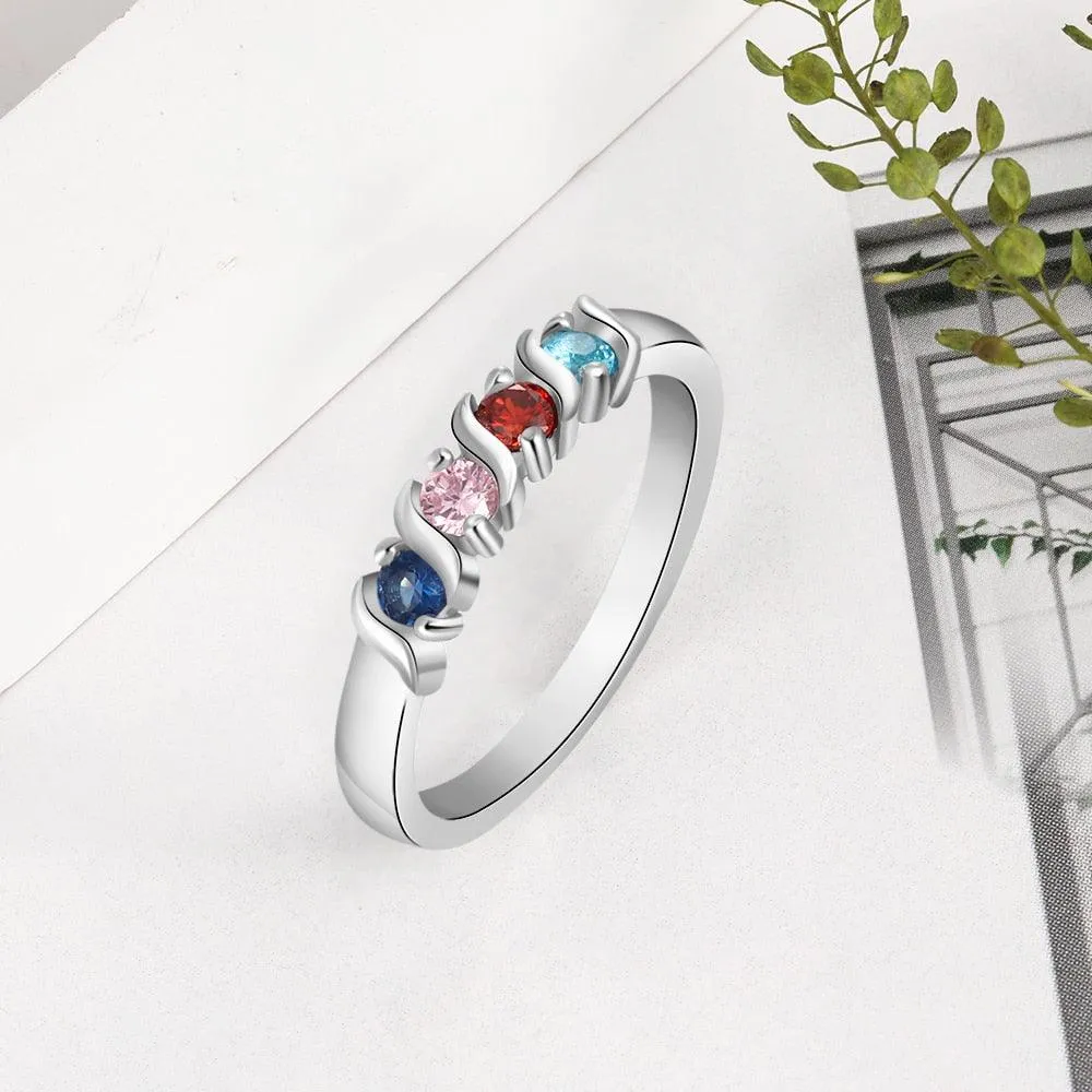 Customized Wedding Ring- Personalized Ring with 4 Birthstone Stones