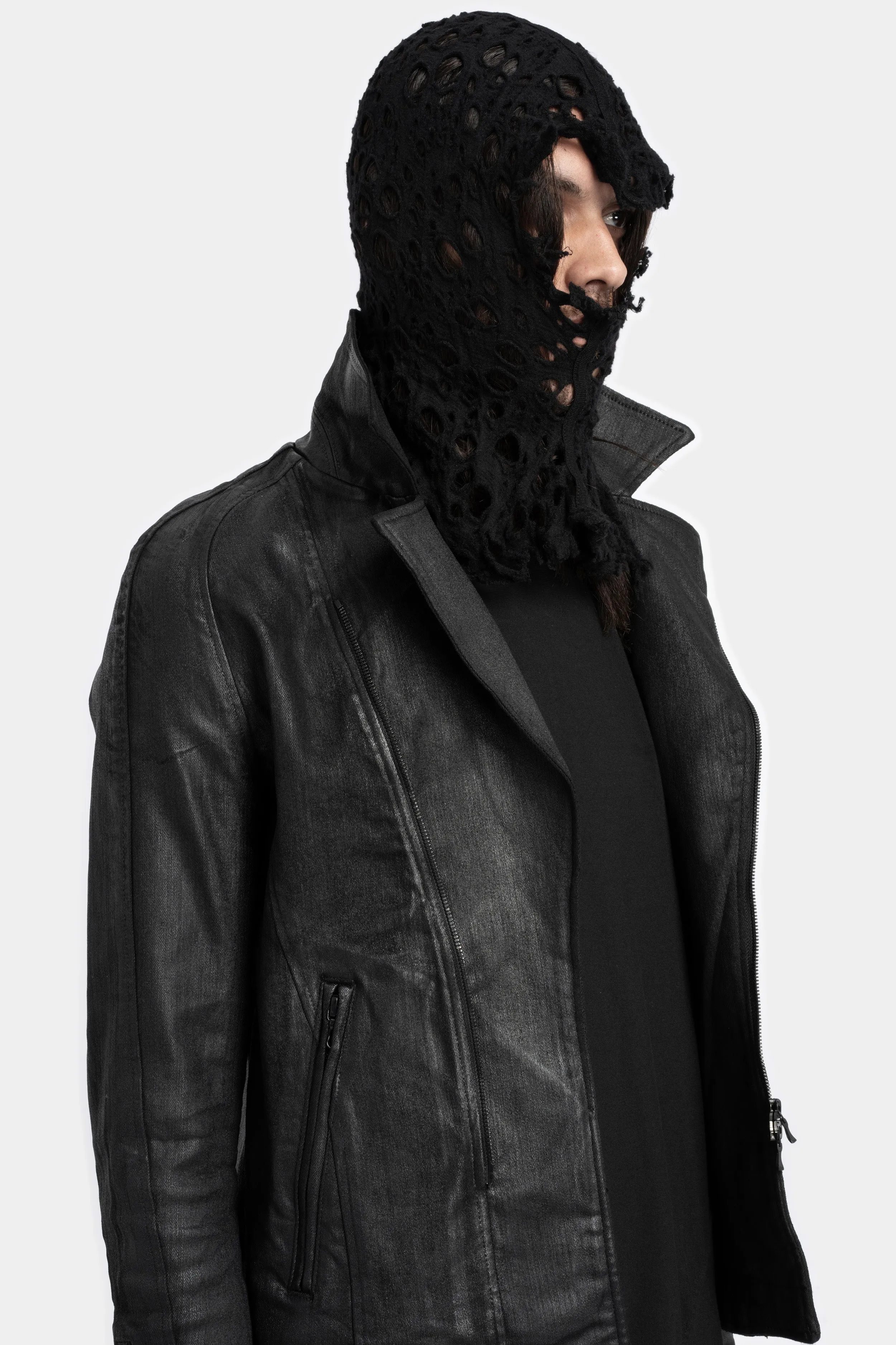 Damaged wool knit jacquard balaclava