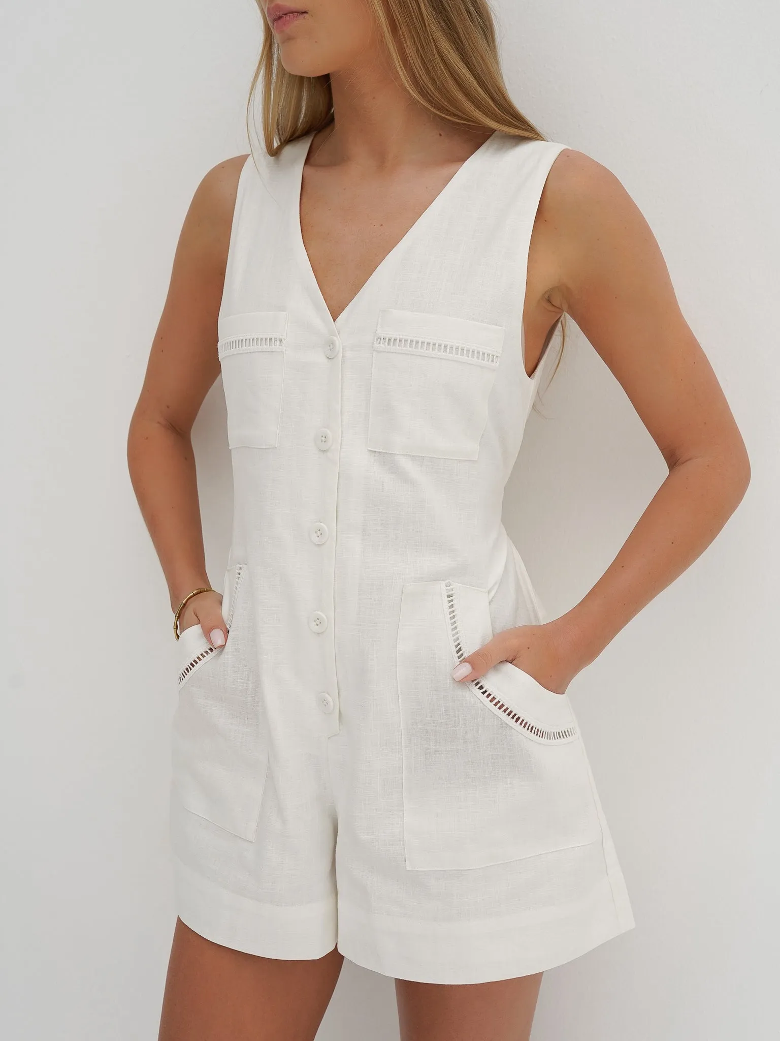 Daphne Easy Fit Romper | White