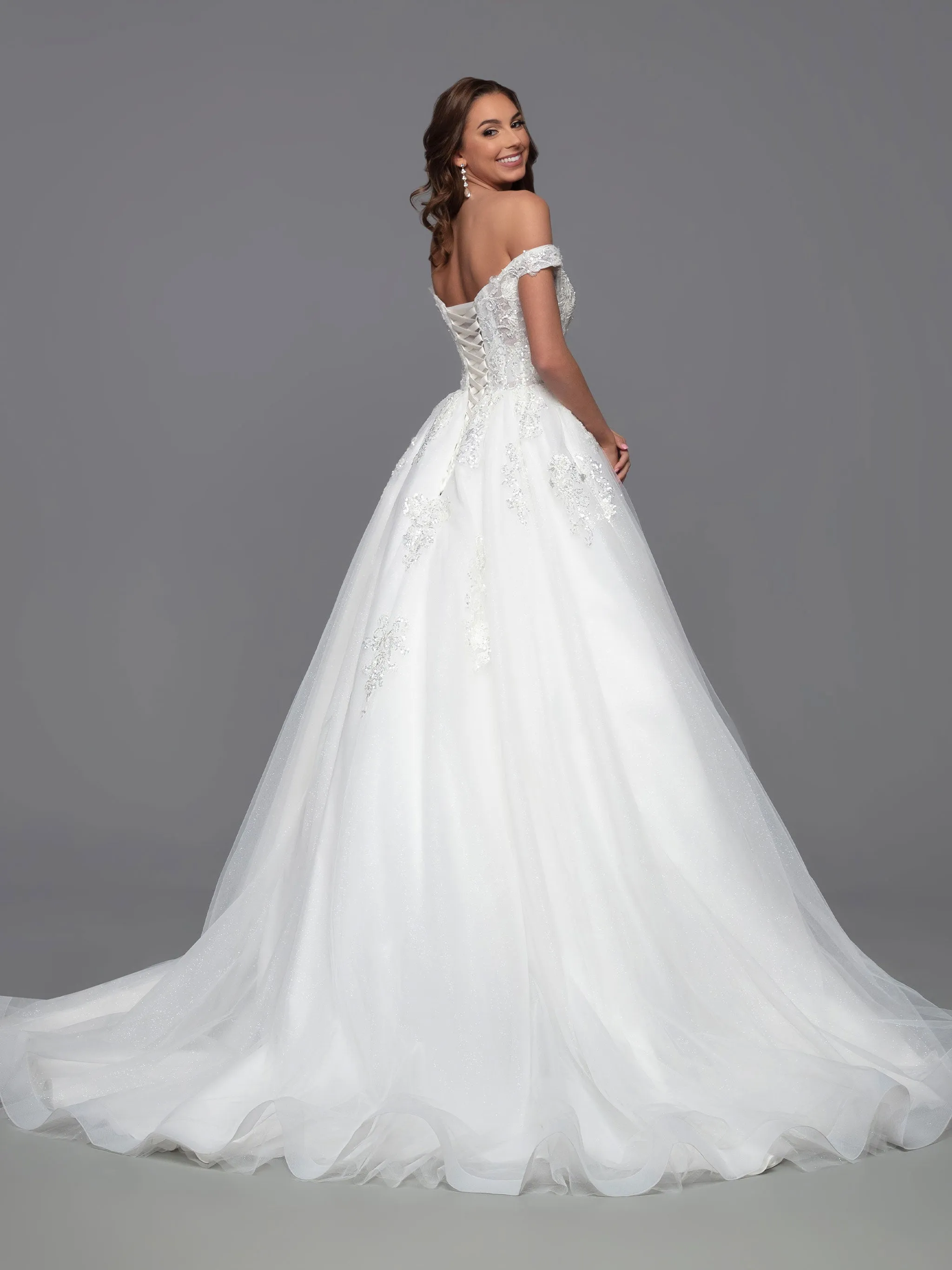 Davinci Bridal 50819 Long Shimmer Sheer A Line Ballgown Wedding Dress off the shoulder Gown