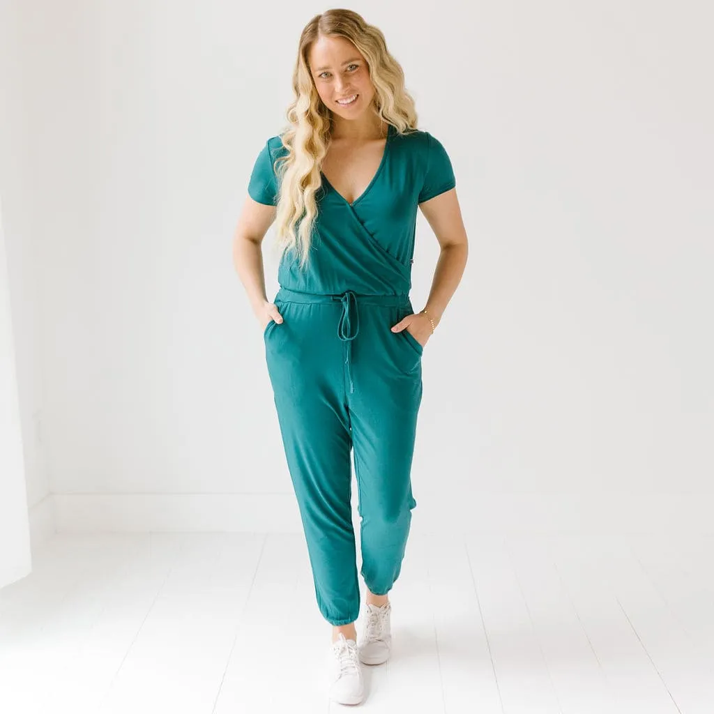 Deep Teal Women's Short Sleeve Romper